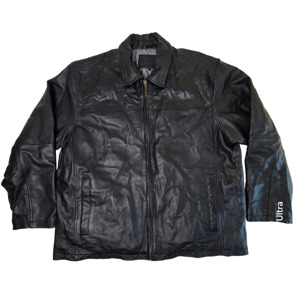 George Black Genuine Leather Jacket Insulated Quilted Lined Full Zipper Men's XL